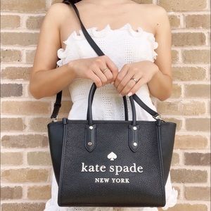 Kate Spade Ella Small Leather Satchel Tote Crossbody Black Logo